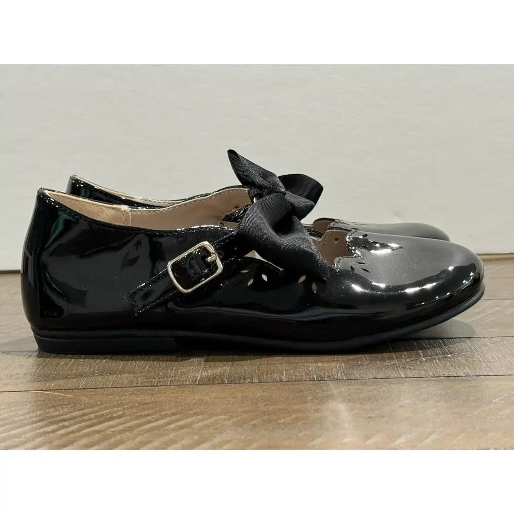 Gymboree Girls Black Patent Ballet Flats w/ Removable Bow- Size 13